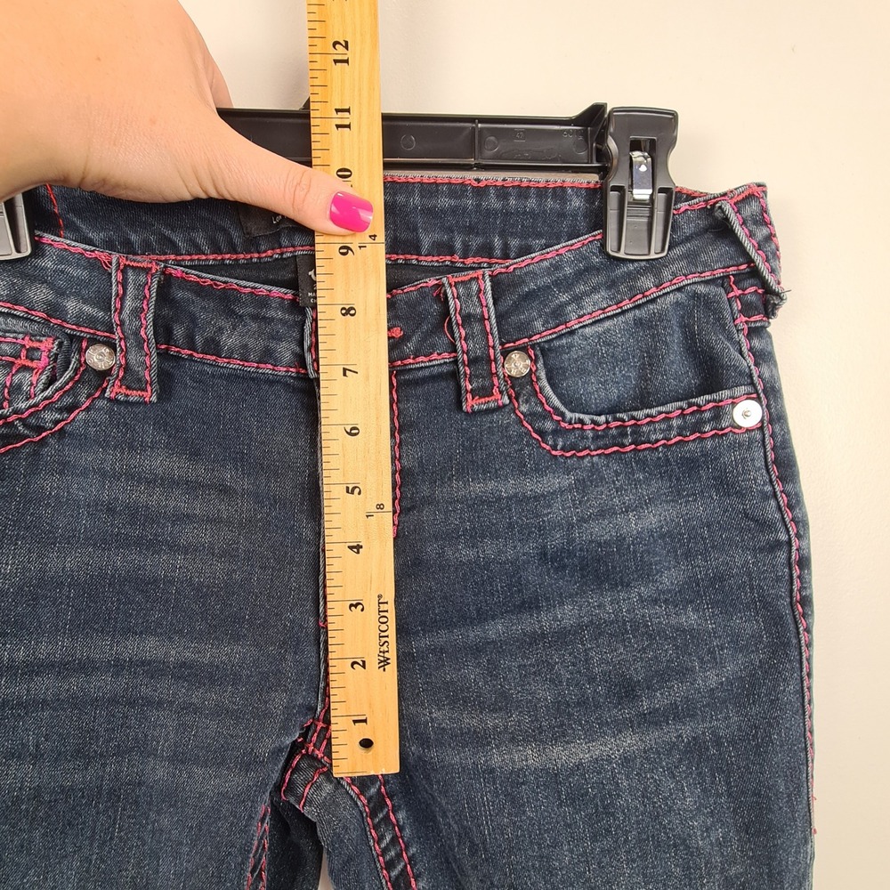 True Religion Becca Low Rise Bootcut Jeans Dark Blue Pink Contrast Stitch Sz 29 - Picture 6 of 10